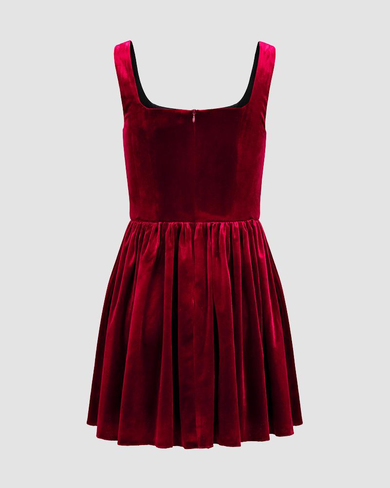 Velvet Stretch-Blend Mini Dress with Polyester Fabric