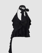 Ruffled Stretch-Blend Cropped Top with Polyester Fabric