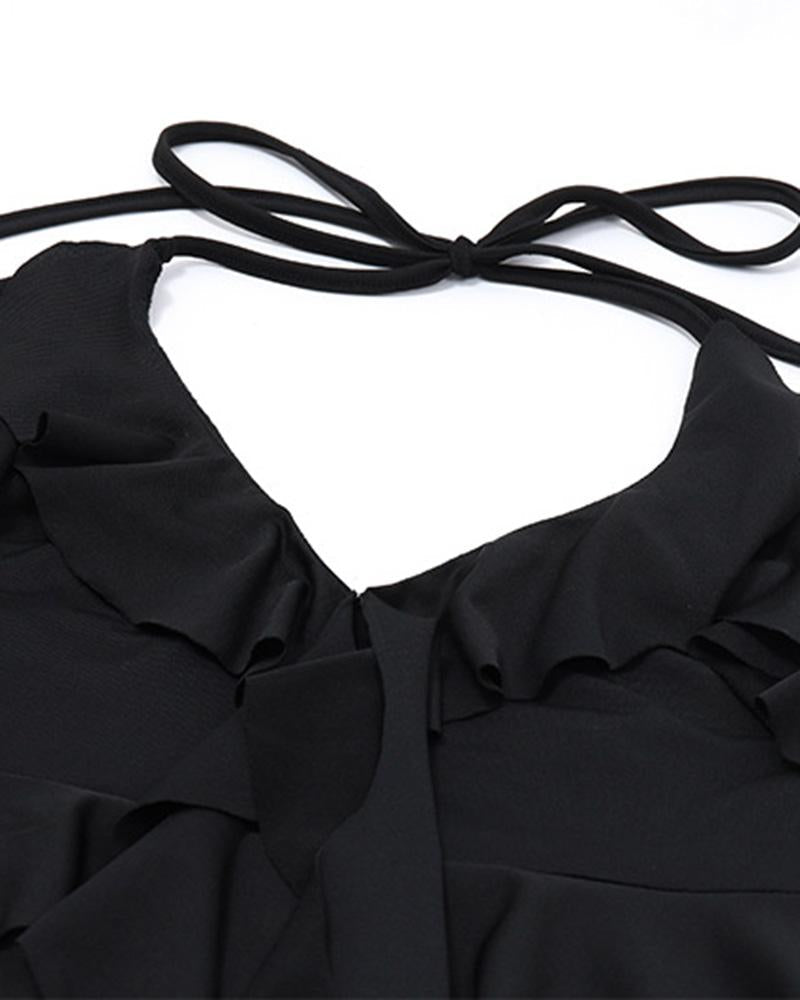 Ruffled Stretch-Blend Cropped Top with Polyester Fabric
