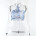 Floral Mesh Contrast-Detail Cropped Top
