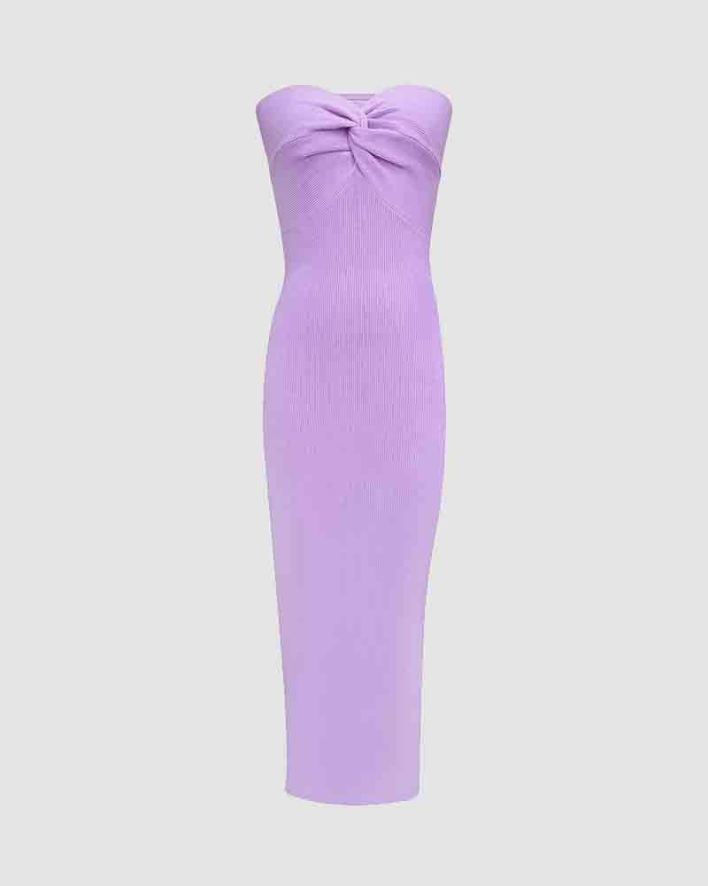 Ribbed Maxi Dress with Strapless Neckline