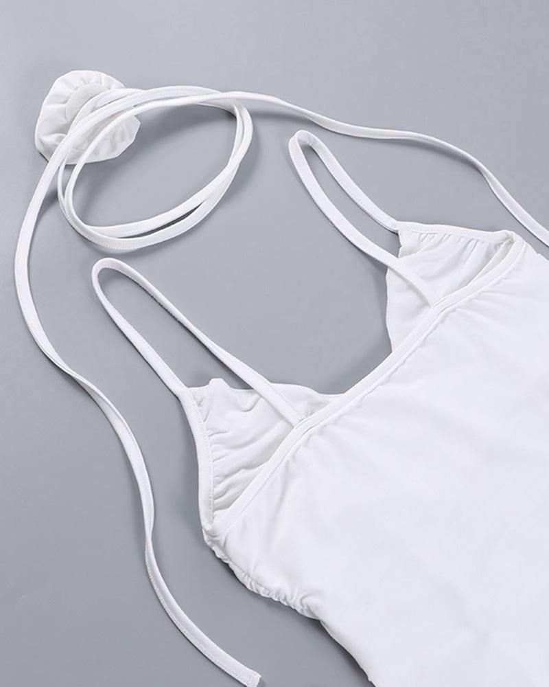 Rose-Detail Polyester Dress with Cami Straps