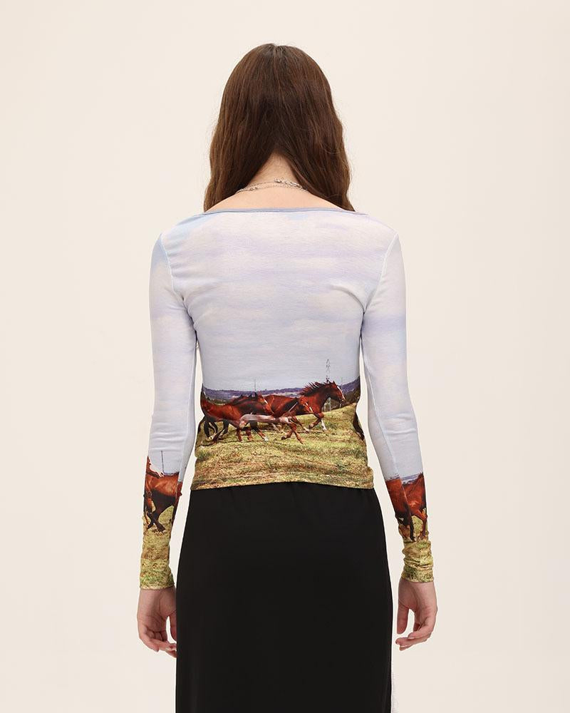 Printed Polyester Top with Long Sleeves