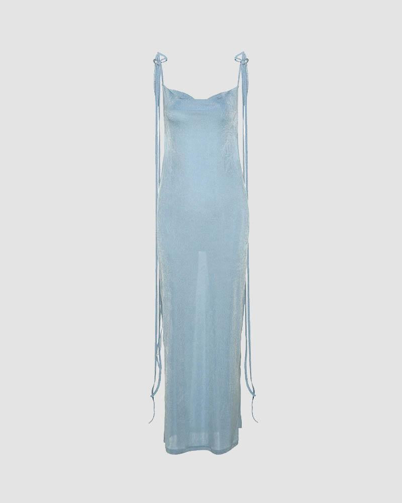 Open-Back Stretch-Blend Maxi Dress with Polyester Fabric