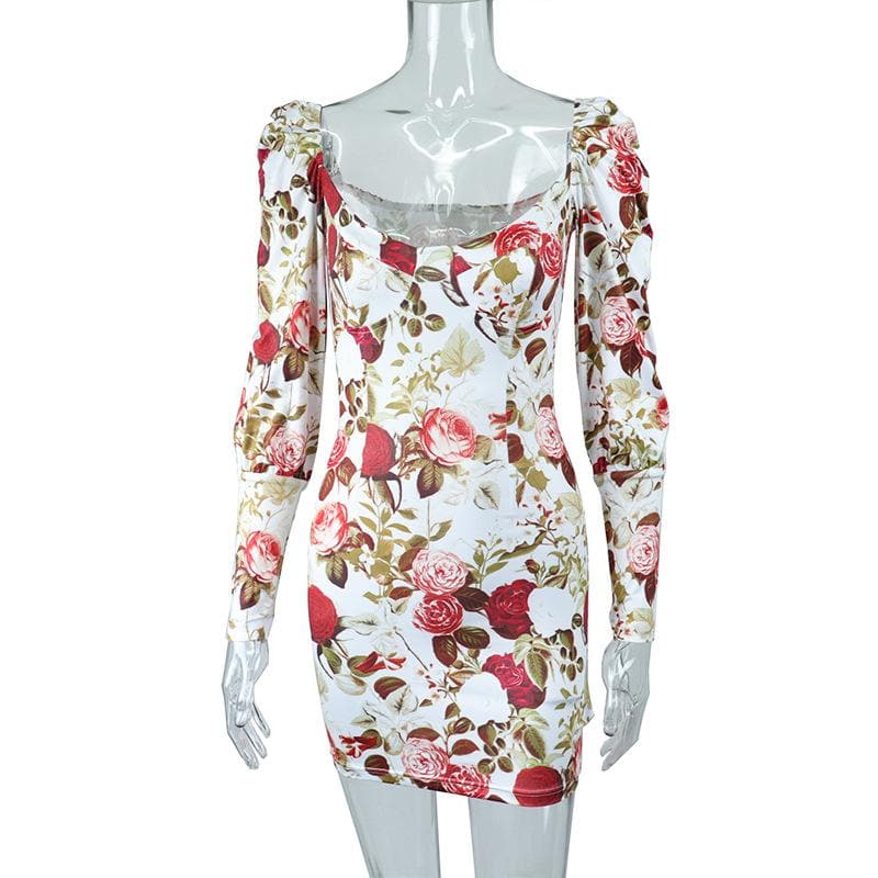 Floral Square-Neck Mini Dress