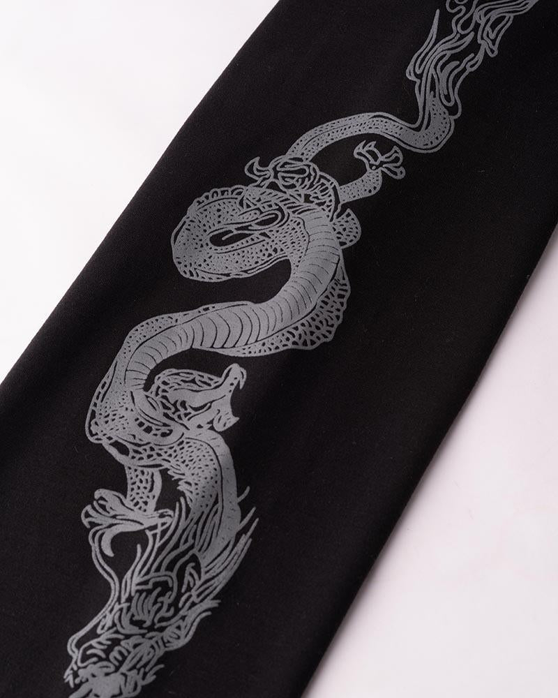 Dragon-Motif Stretch-Blend Cropped Top with Polyester Fabric