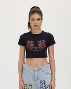 Dragon-Motif Stretch-Blend Cotton Cropped T-Shirt