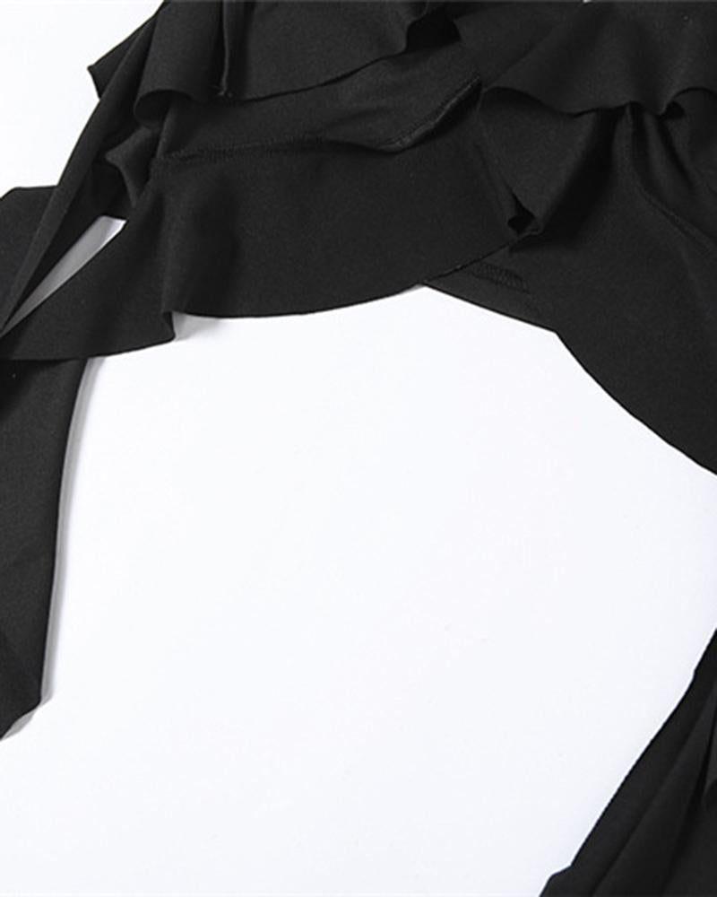 Wing-Graphic Polyester Top with Slit Detail
