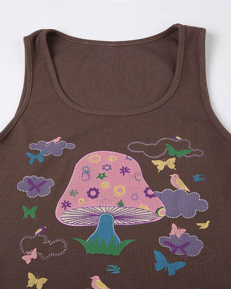 Cotton Stretch-Blend Cropped Tank Top with Polyester Fabric
