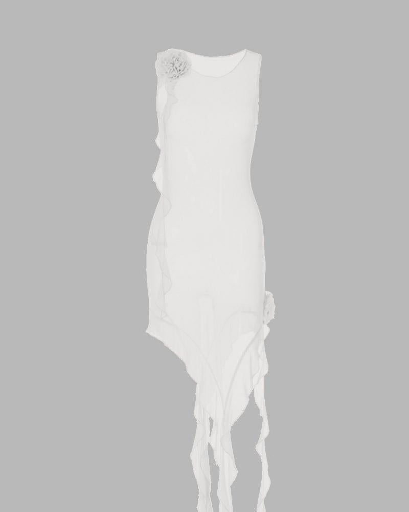 Mesh Polyester Dress with Floral Details