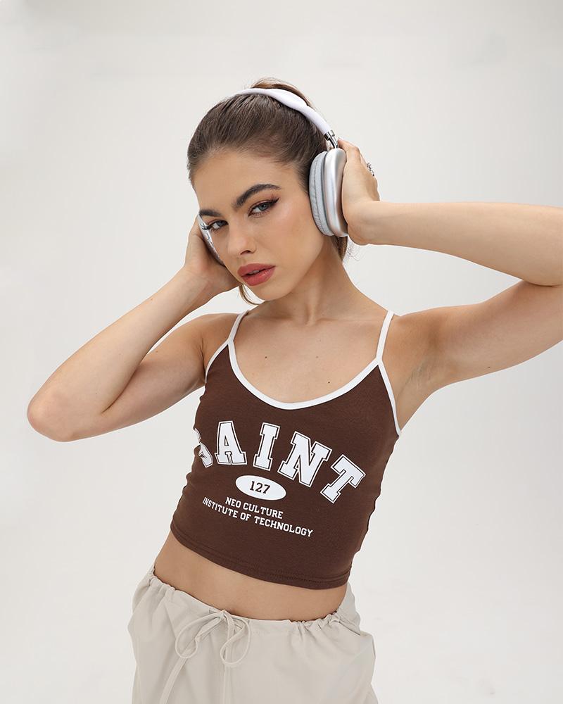 Lettered Cami Cropped Top with Cotton Fabric