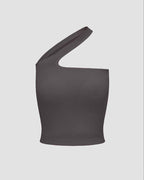 Asymmetric Stretch-Blend Cropped Top with Polyester Fabric