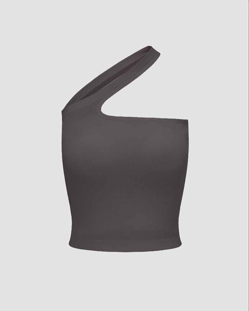 Asymmetric Stretch-Blend Cropped Top with Polyester Fabric