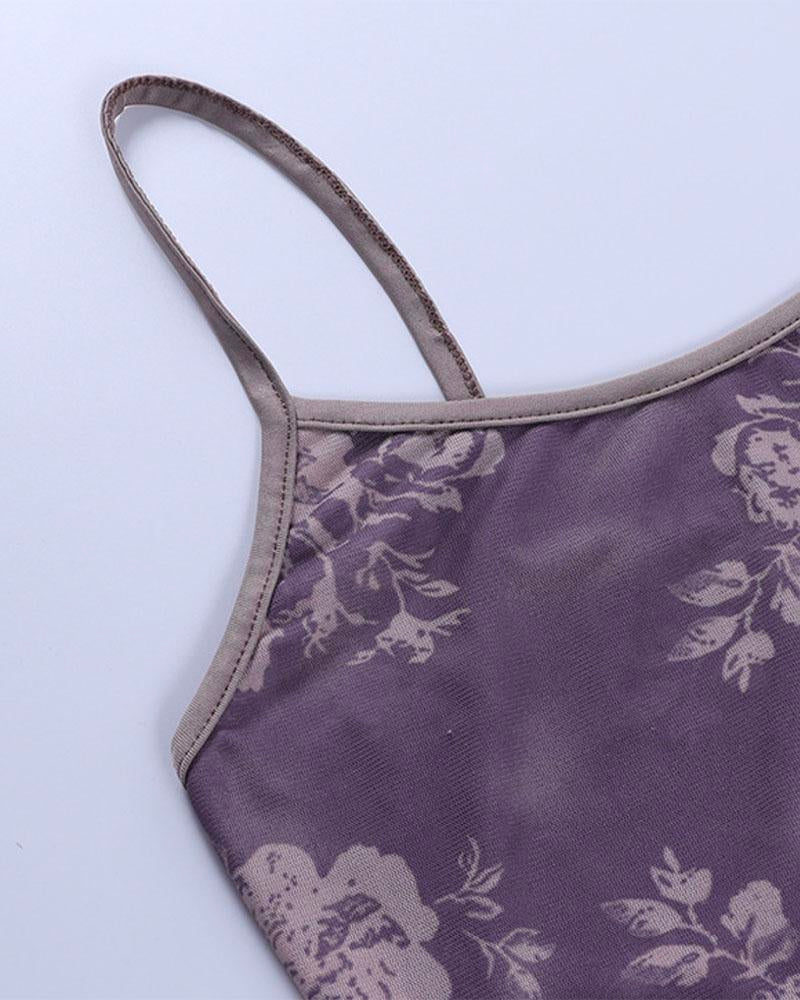 Lace Polyester Cami Top with Floral Details