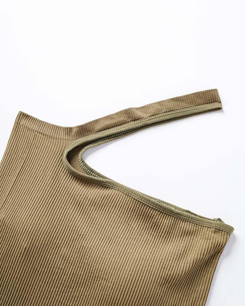 Asymmetric Stretch-Blend Cropped Top with Polyester Fabric