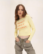 Lettered Polyester Top with Long Sleeves