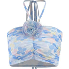 Floral Mesh Contrast-Detail Cropped Top