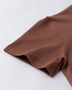 Brown Polyester Stretch-Blend Cropped T-Shirt with Short Sleeves