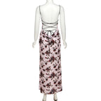 Floral Open-Back Midi Dress with Contrast Details