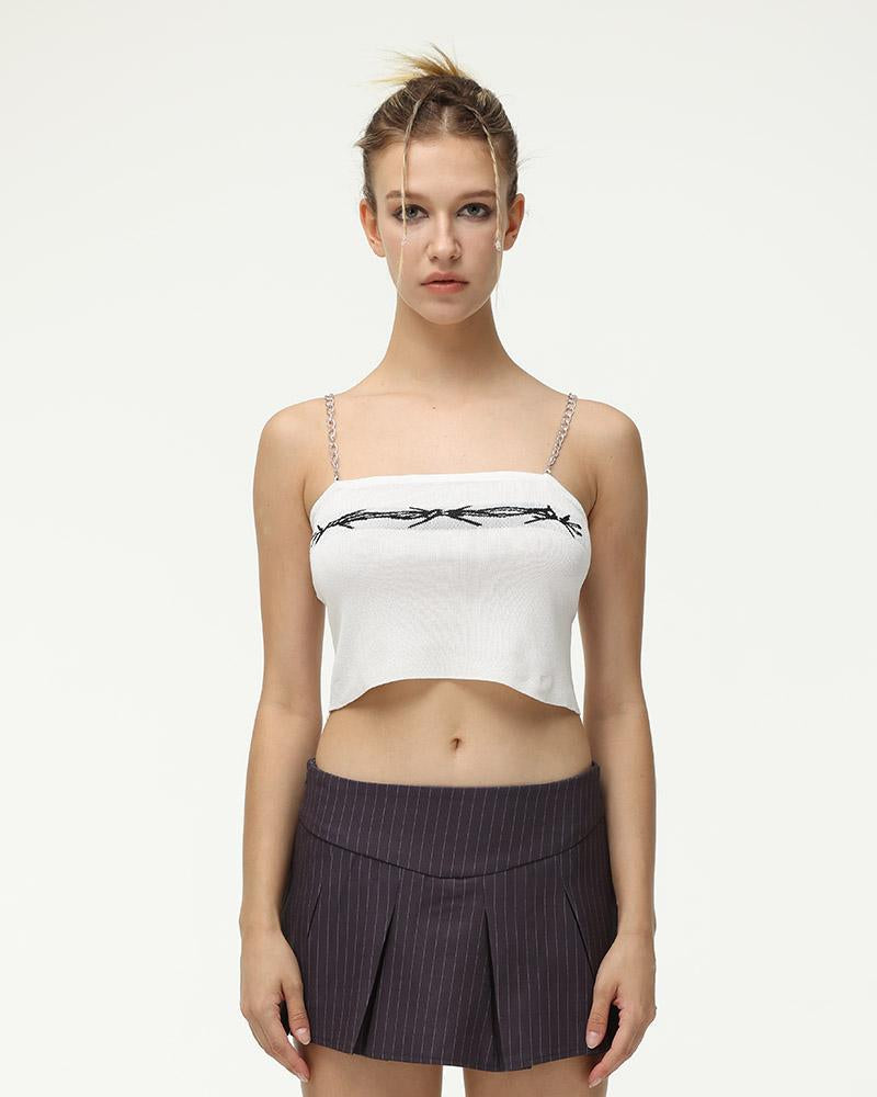 Chain-Detail Polyester Cami Top with Cotton Fabric