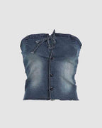 Denim Bustier Top with Corset Details