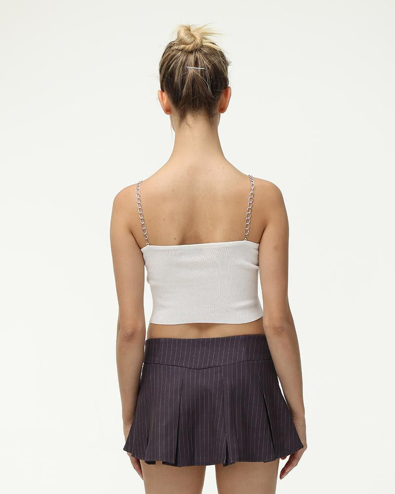 Chain-Detail Polyester Cami Top with Cotton Fabric