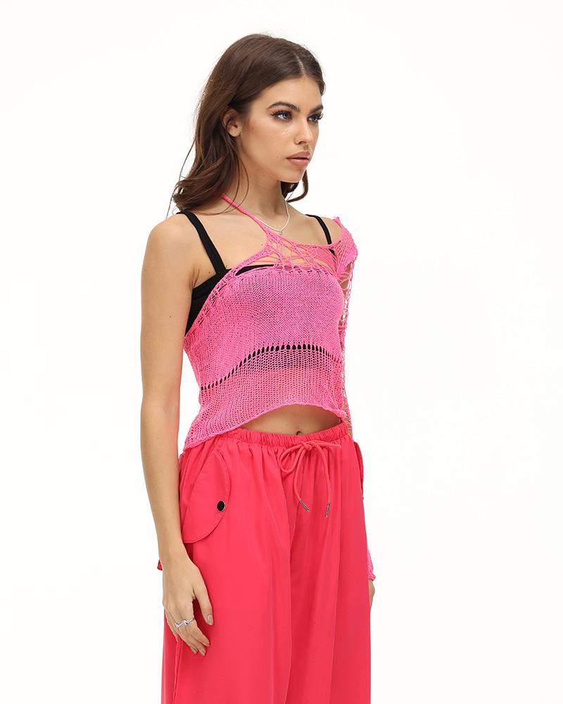 Mesh Acrylic Ribbed Cropped Top