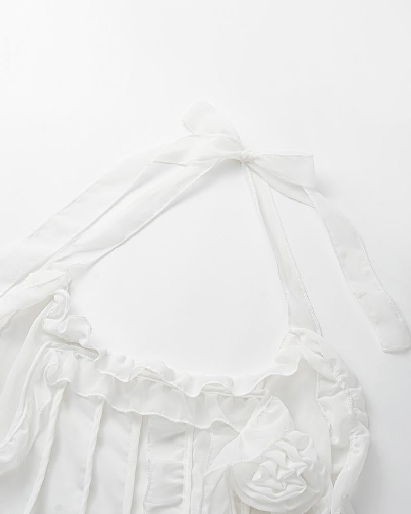 Ruffled Stretch-Blend Maxi Dress with Polyester Fabric