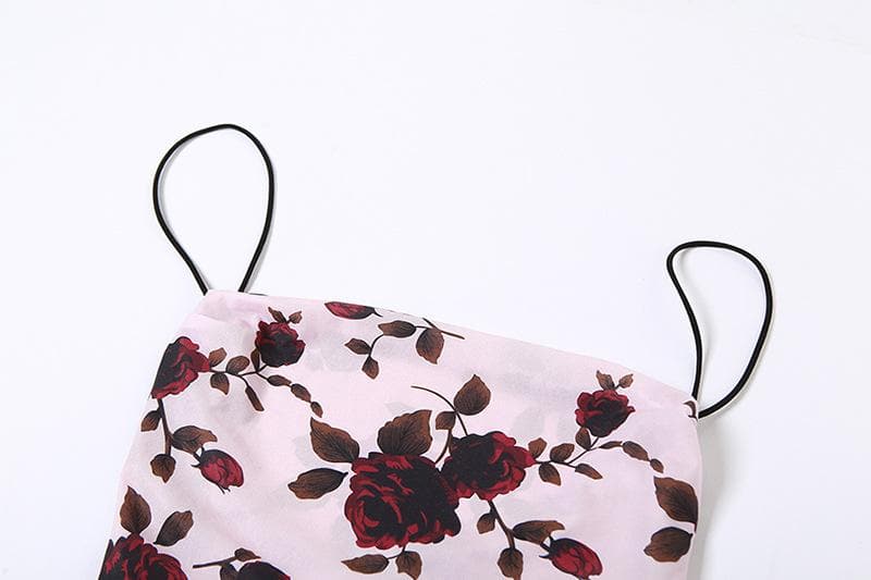 Floral Open-Back Midi Dress with Contrast Details