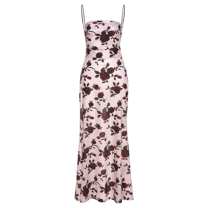 Floral Open-Back Midi Dress with Contrast Details