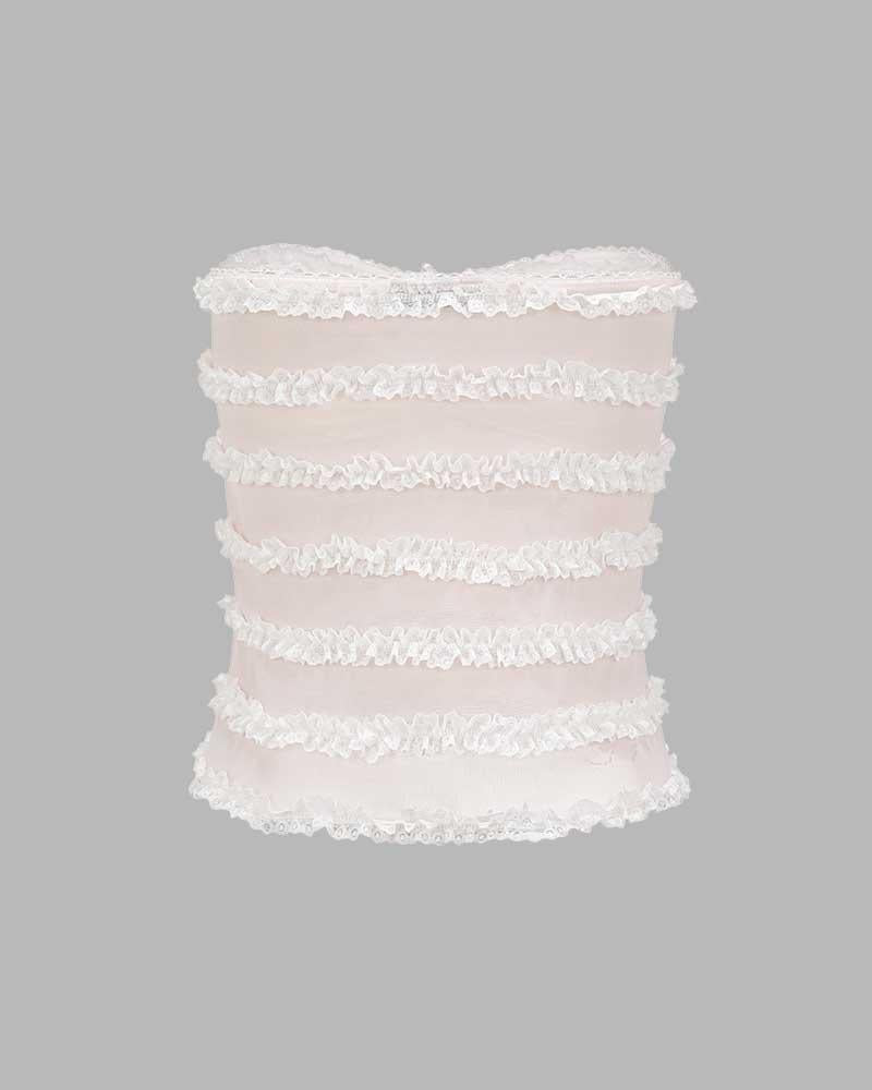 Lace Strapless Top with Ruffle Details