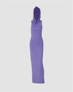 Hooded Stretch-Blend Maxi Dress with Polyester Fabric