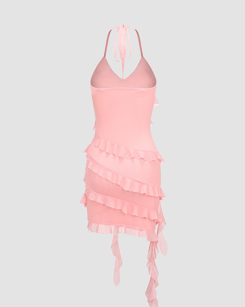 Asymmetric Polyester Dress with Cami Straps