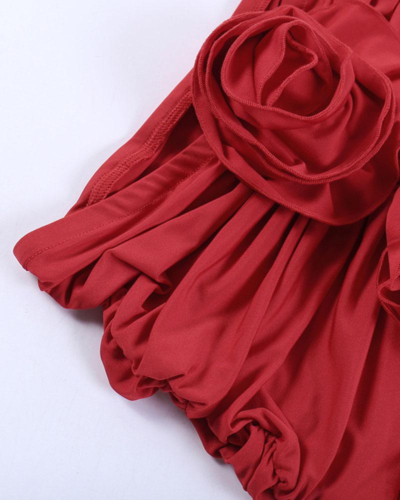 Rose-Detail Dress with Cutout Details