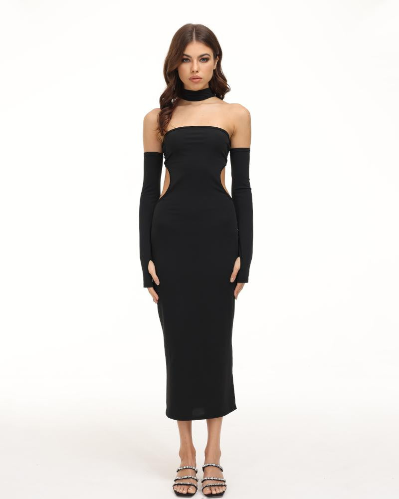 Strapless Polyester Dress with Halter Neckline