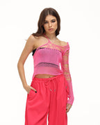 Mesh Acrylic Ribbed Cropped Top