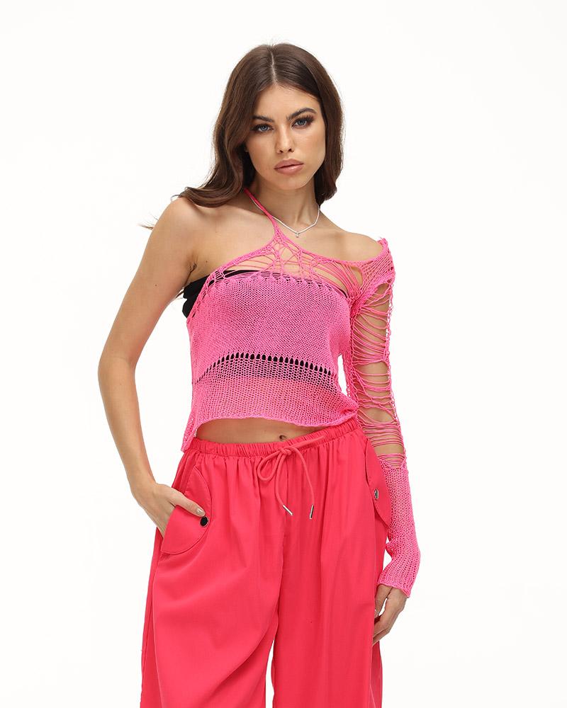 Mesh Acrylic Ribbed Cropped Top