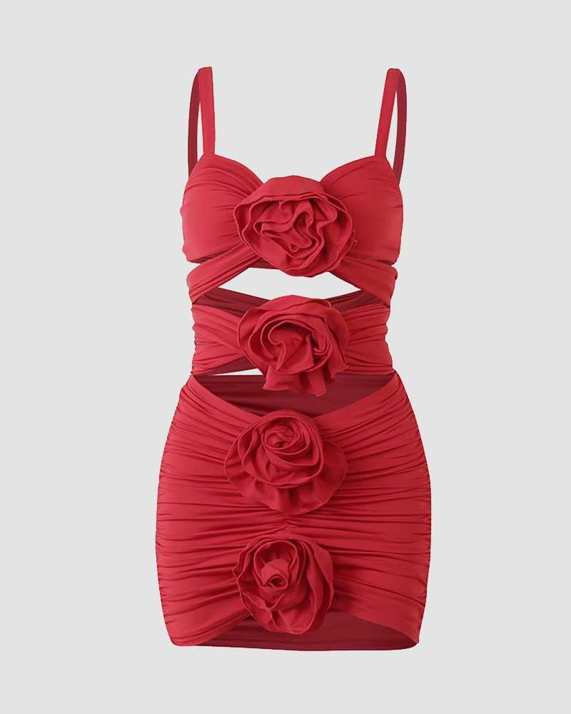 Rose-Detail Dress with Cutout Details