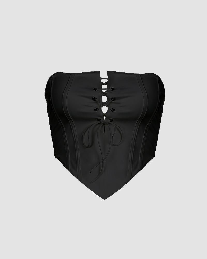 Polyester Cropped Corset Top with Stretch-Blend Fabric