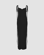 Open-Back Stretch-Blend Maxi Dress with Polyester Fabric