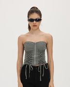 Corset-Style Polyester Top with Strap Details