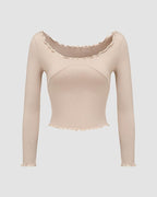 Ribbed Lace Top with Lettuce Edges