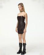 Corset-Style Faux-Leather Dress with Strapless Neckline