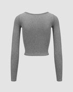 Button-Detail Stretch-Blend Cropped Top with Polyester Fabric