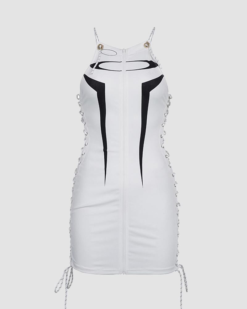 Zip-Detail Stretch-Blend Dress with Polyester Fabric