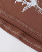 Brown Polyester Stretch-Blend Cropped T-Shirt with Short Sleeves