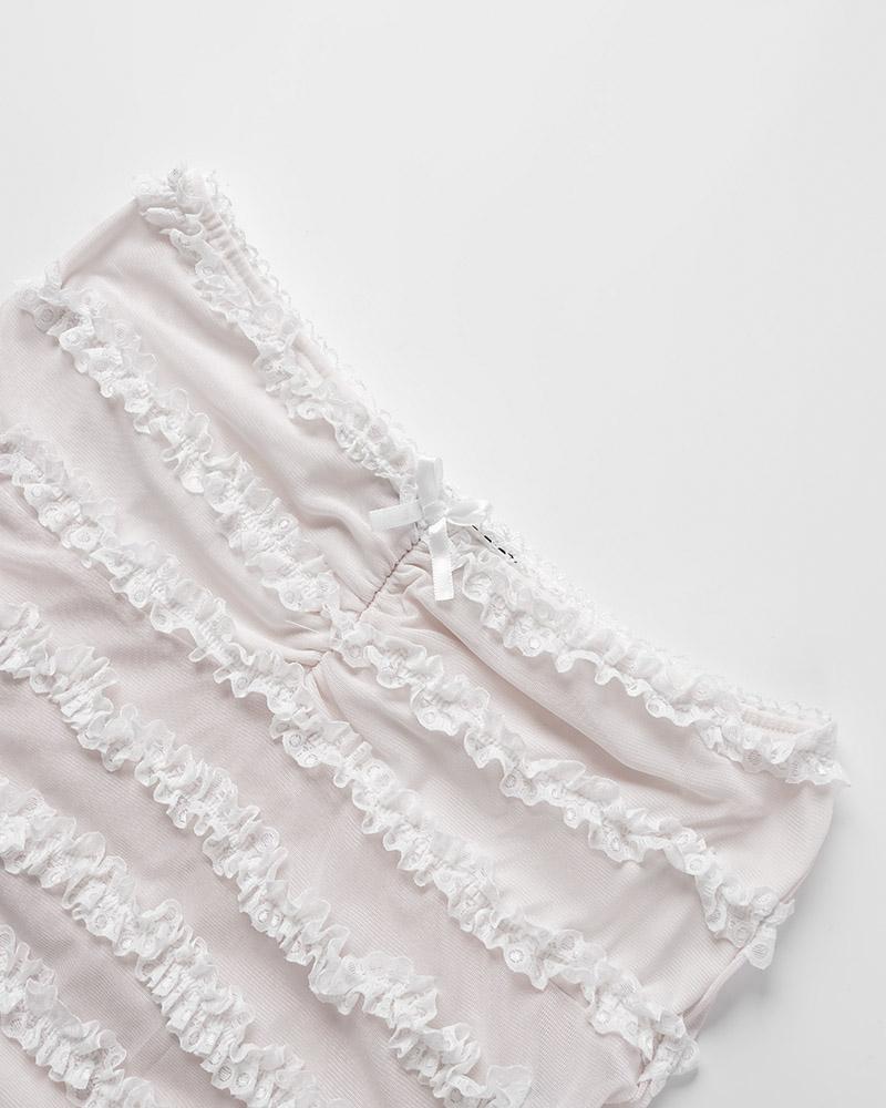 Lace Strapless Top with Ruffle Details