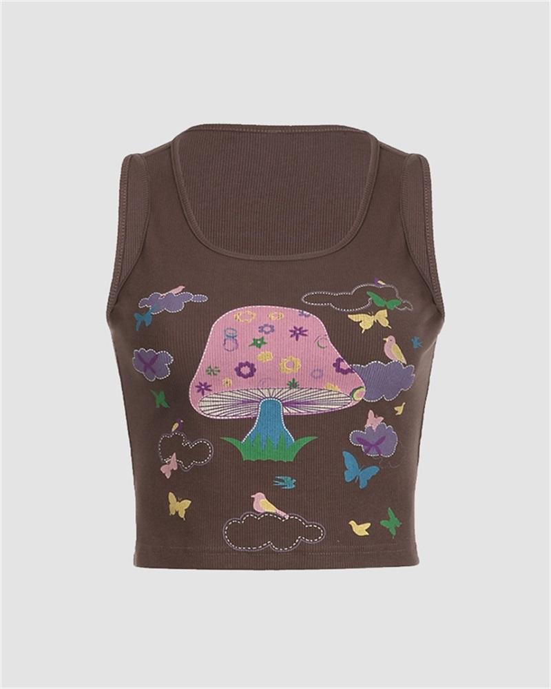 Cotton Stretch-Blend Cropped Tank Top with Polyester Fabric