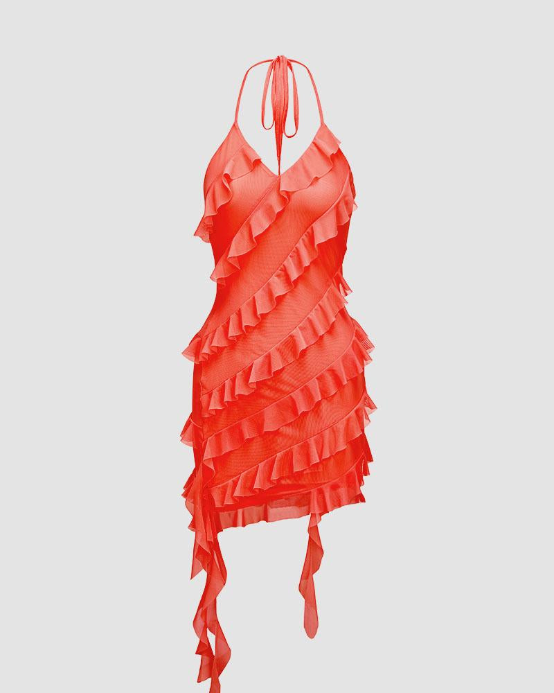 Asymmetric Polyester Dress with Cami Straps