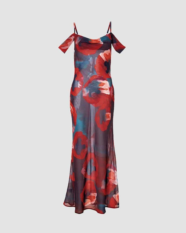 Polyester Stretch-Blend Long-Sleeve Maxi Dress Main image